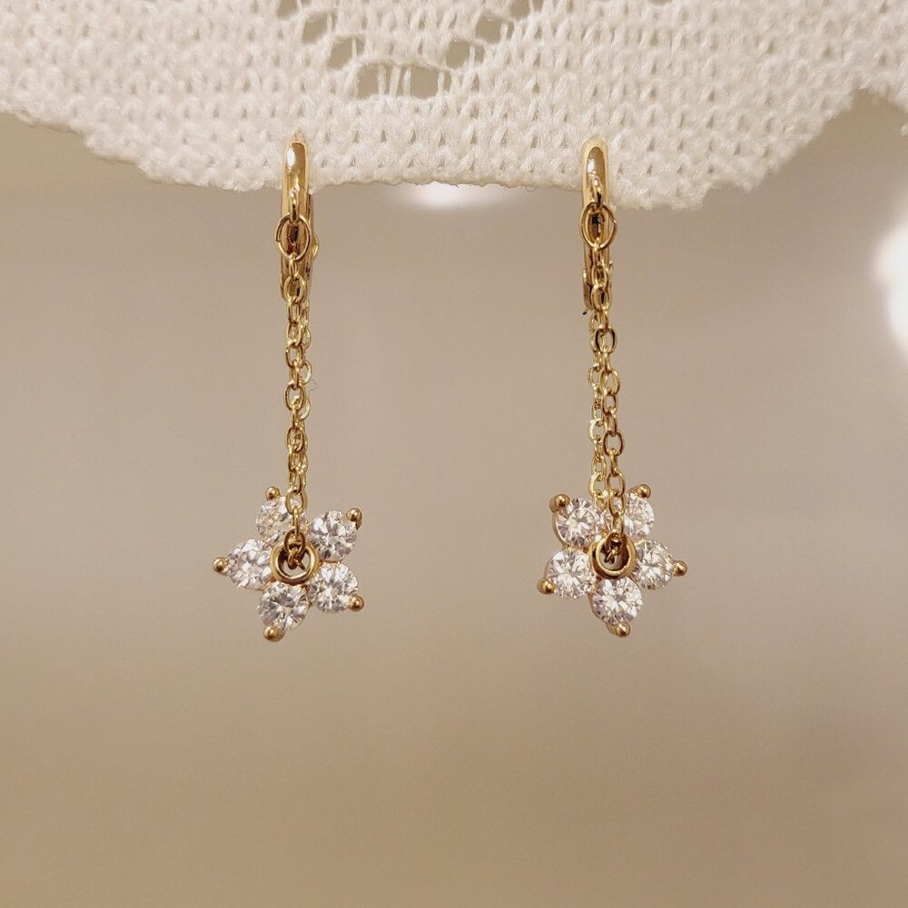 Flower Earrings Zircon 14K Gold plated Dangle